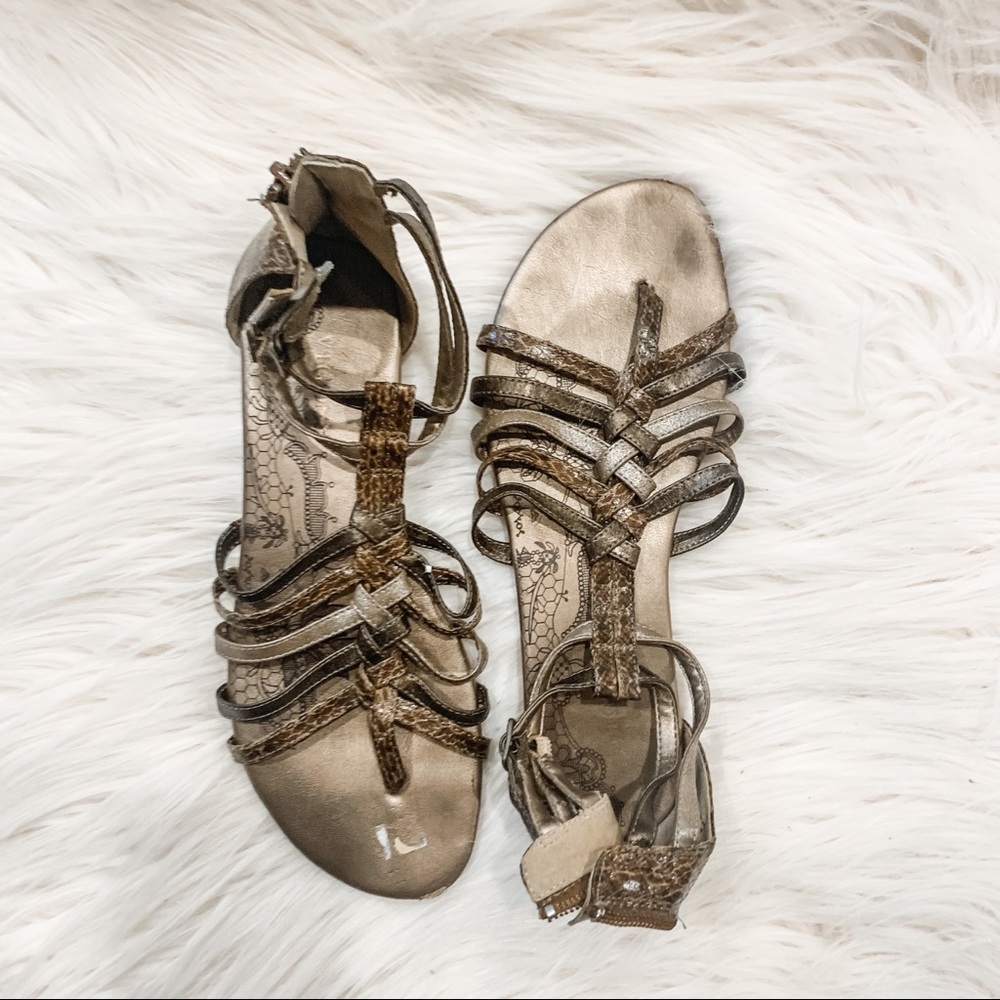Shiny Brown Bronze Snakeskin Gladiator Sandals